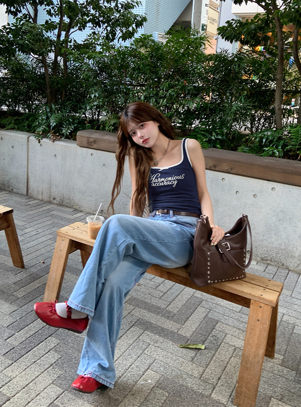 配色ロゴ刺繍ギャザータンクトップ