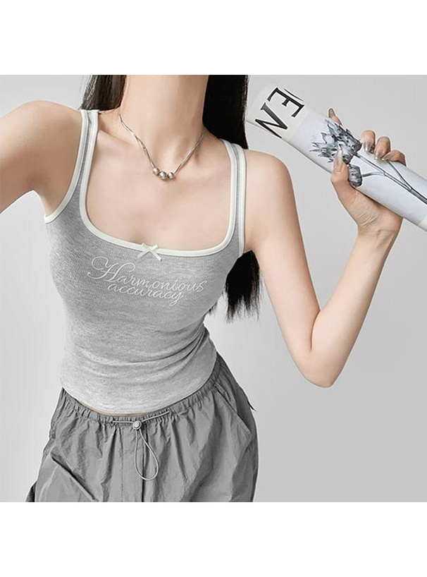 配色ロゴ刺繍ギャザータンクトップ