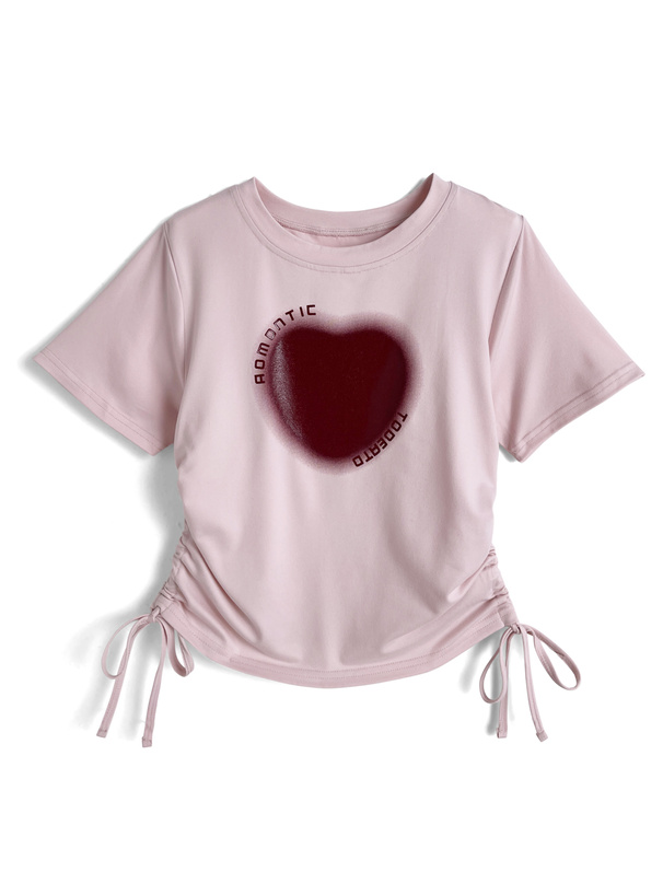 ハートロゴプリントサイドドロストTシャツ[ru1430]