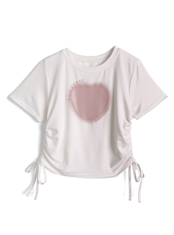 ハートロゴプリントサイドドロストTシャツ