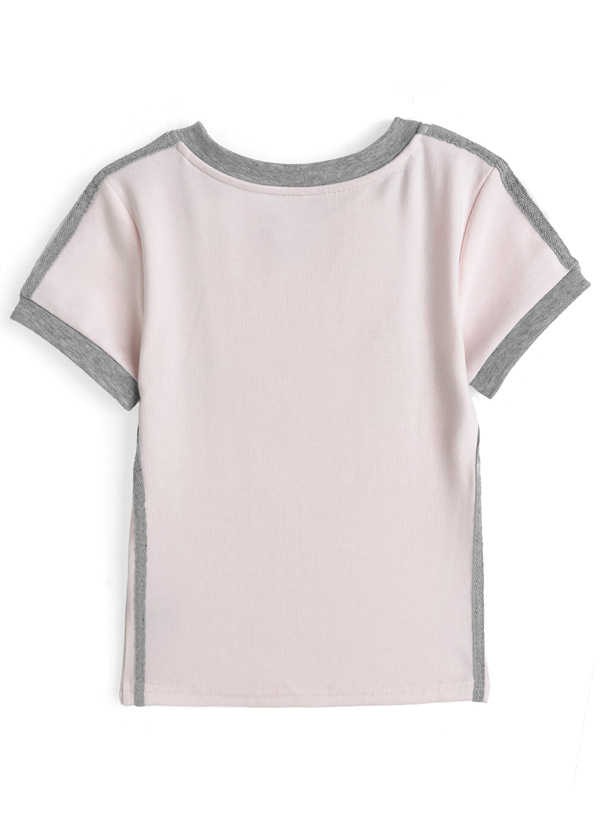 Vネックユニフォーム風ロゴプリントトップス