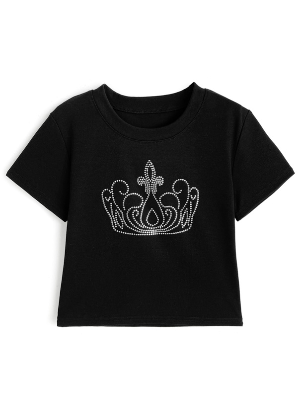 ラインストーンロゴショート丈Tシャツ