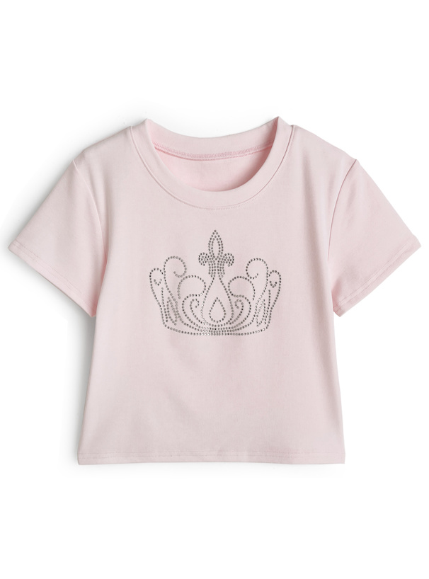ラインストーンロゴショート丈Tシャツ