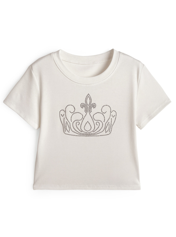 ラインストーンロゴショート丈Tシャツ