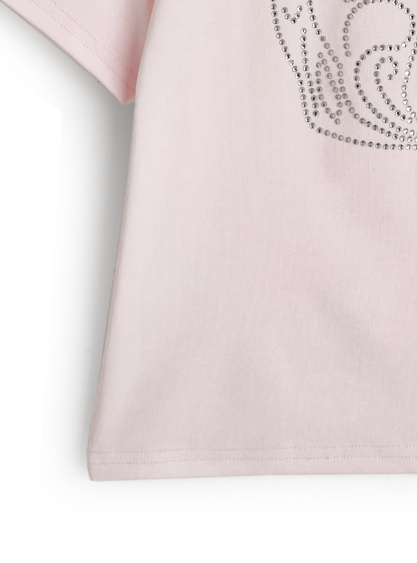 ラインストーンロゴショート丈Tシャツ