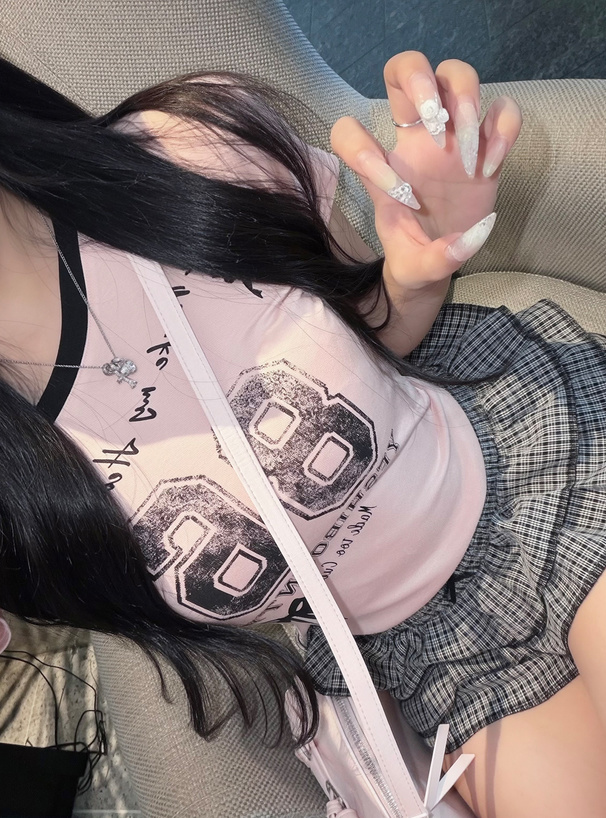 配色ナンバーロゴワンショルダートップス