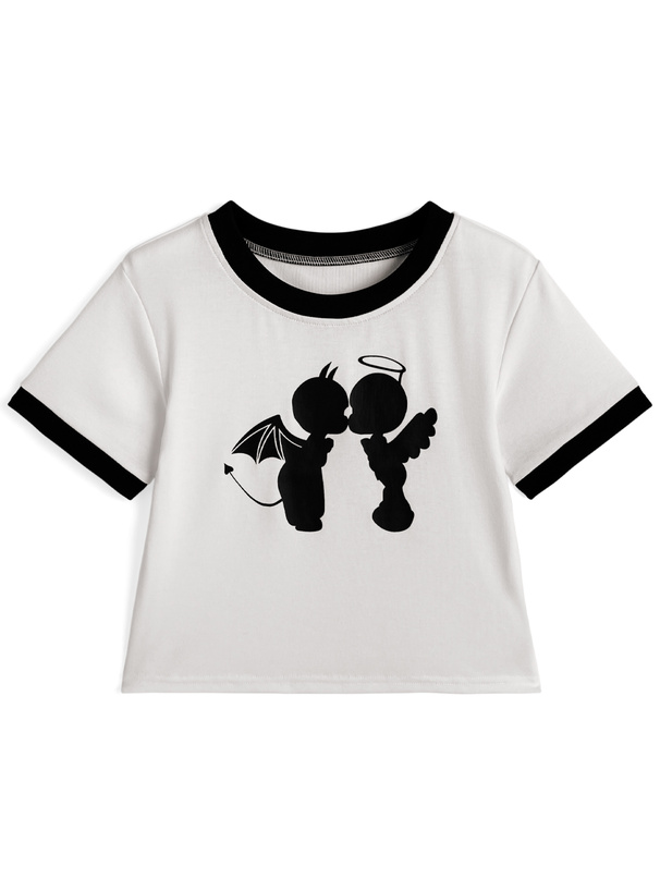 ロゴプリントリンガーショート丈Tシャツ