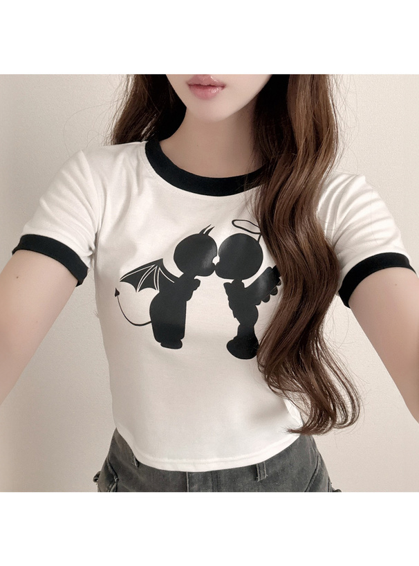 ロゴプリントリンガーショート丈Tシャツ