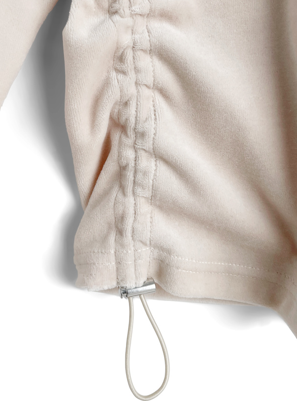 ファーフードダブルジップパーカー×フリルティアードミニスカートベロアセットアップ