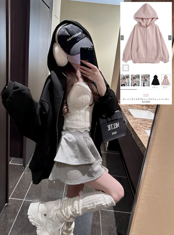 オーバーサイズダブルジップスウェットパーカー