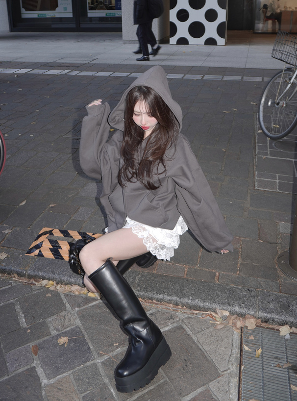 オーバーサイズダブルジップスウェットパーカー