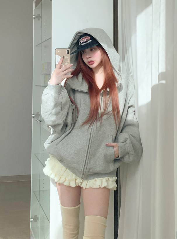 オーバーサイズダブルジップスウェットパーカー