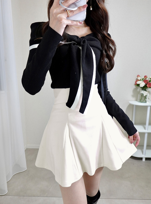 インパン裏地付きハイウエストフレアミニスカート