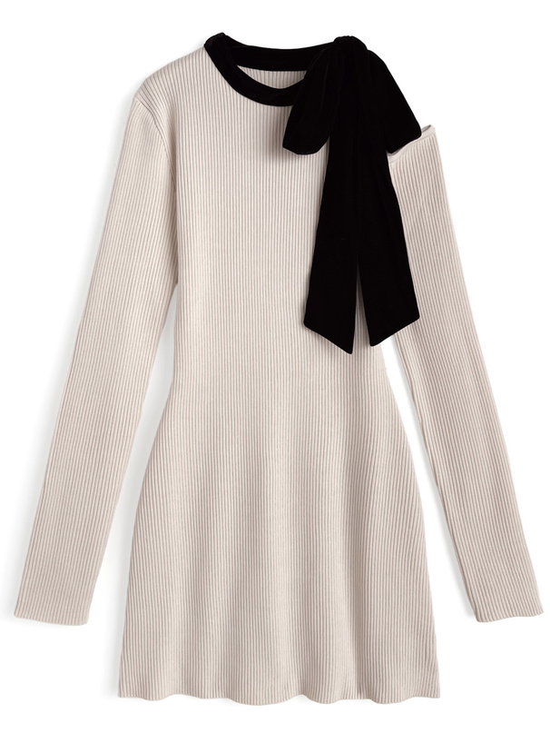 ワンショルダーベロアリボンリブニットミニワンピース[ru1472