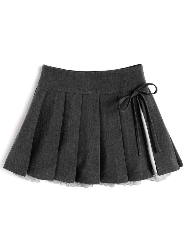 インパン裏地付きレーススプリーツミニスカート[ru1478]