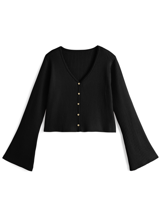 ゴールドボタンフレアスリーブニットカーディガン