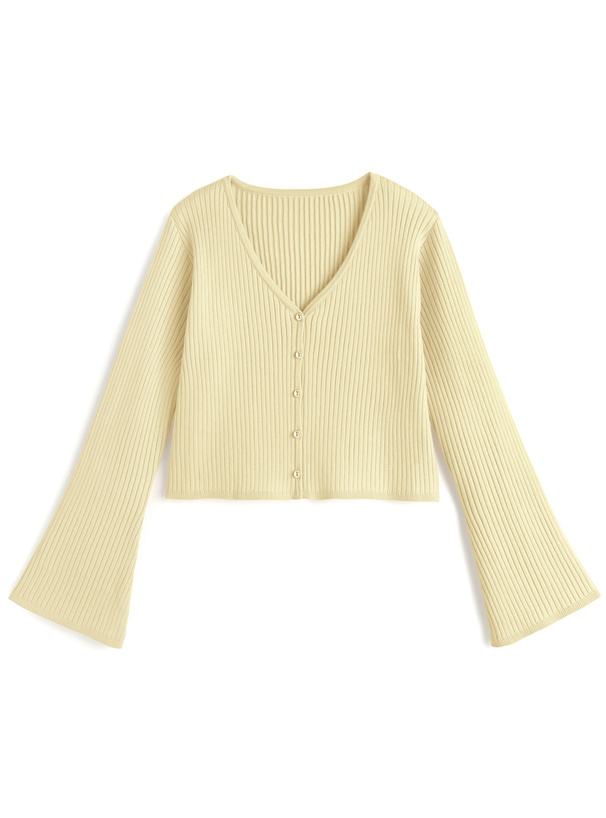 ゴールドボタンフレアスリーブニットカーディガン