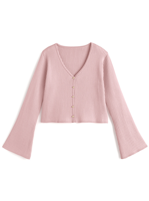 ゴールドボタンフレアスリーブニットカーディガン