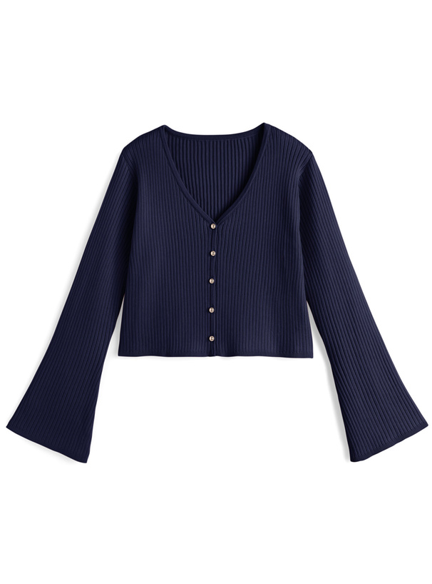 ゴールドボタンフレアスリーブニットカーディガン