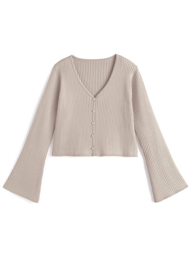 ゴールドボタンフレアスリーブニットカーディガン