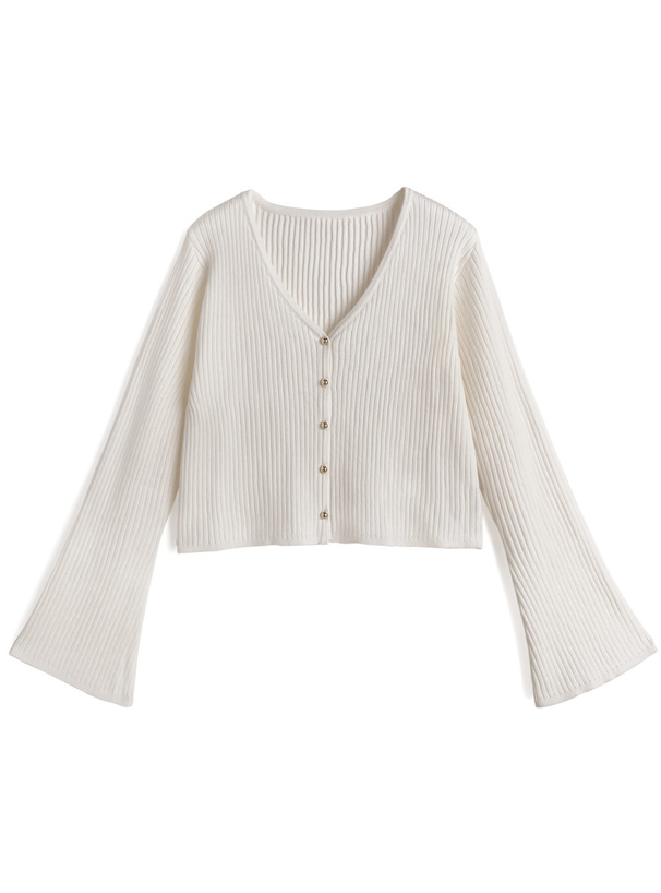 ゴールドボタンフレアスリーブニットカーディガン