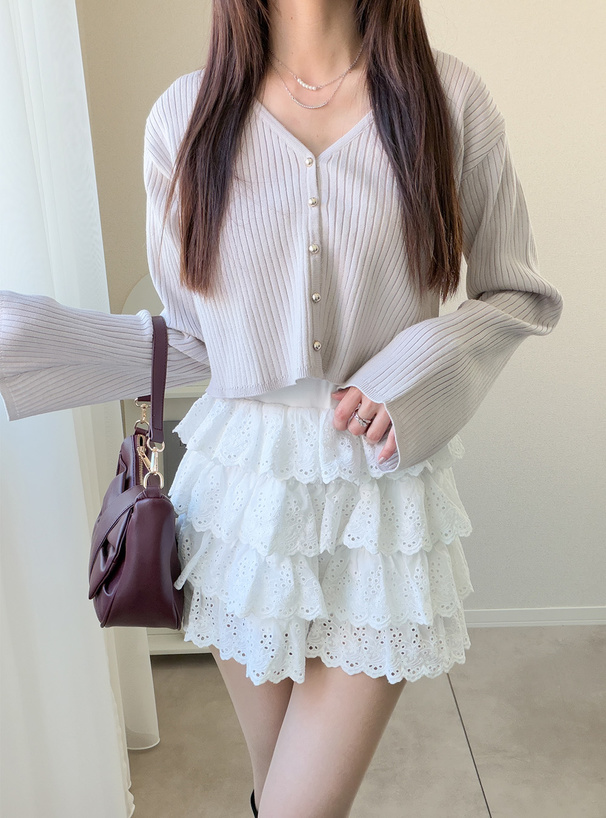 ゴールドボタンフレアスリーブニットカーディガン