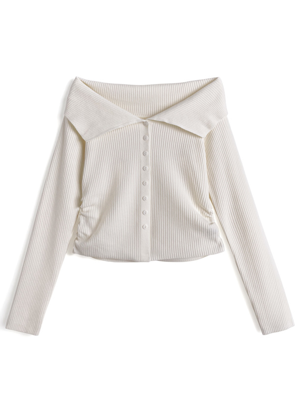 ビッグカラーオフショルダーニットトップス