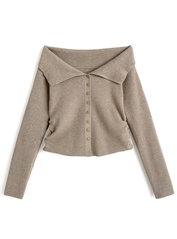 ビッグカラーオフショルダーニットトップス