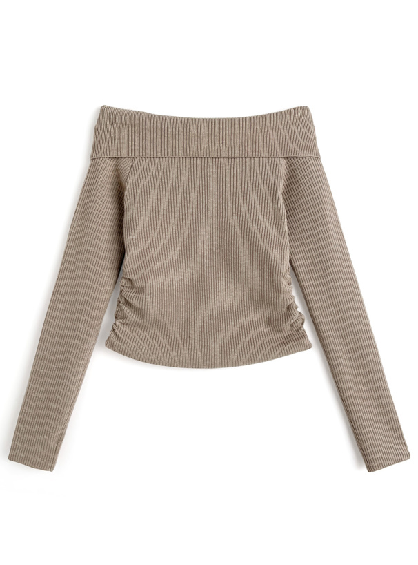 ビッグカラーオフショルダーニットトップス