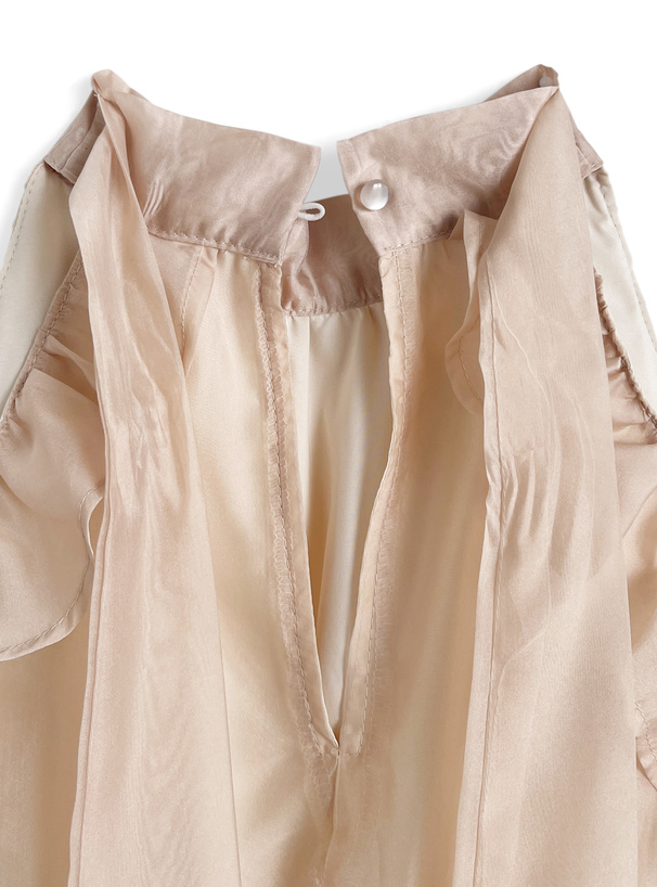 シアーショルダーオープンアメスリティアードミニワンピース