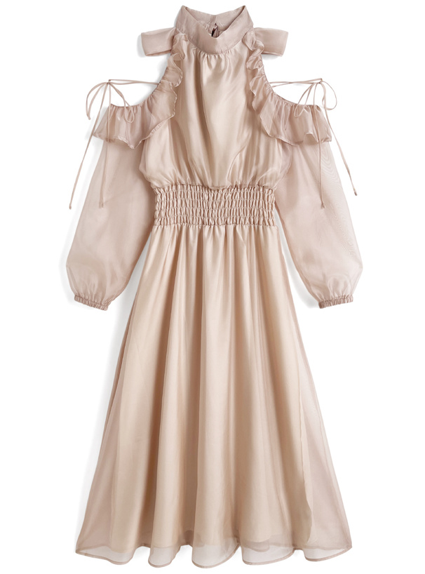 シアーショルダーオープンアメスリロングワンピース