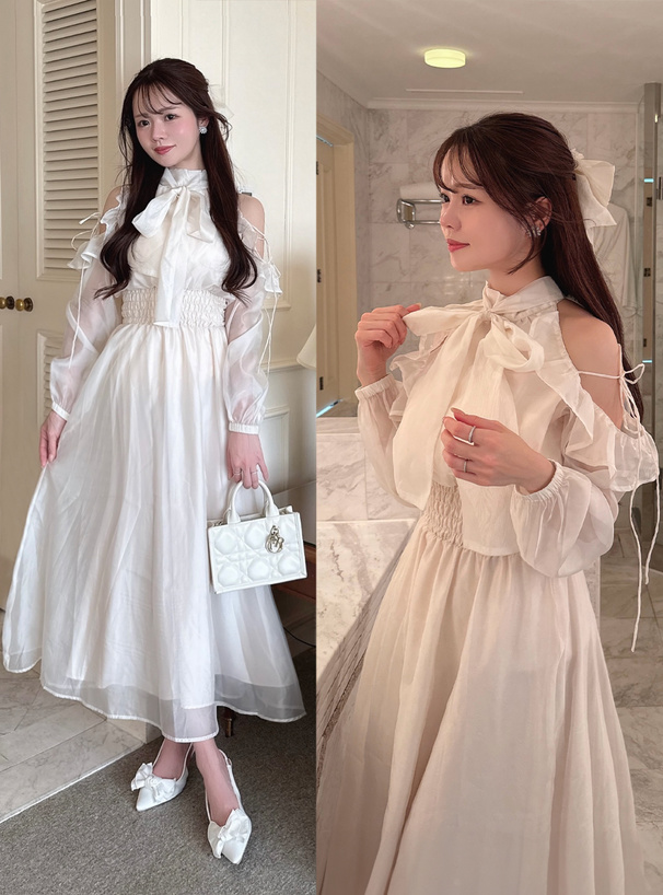 シアーショルダーオープンアメスリロングワンピース