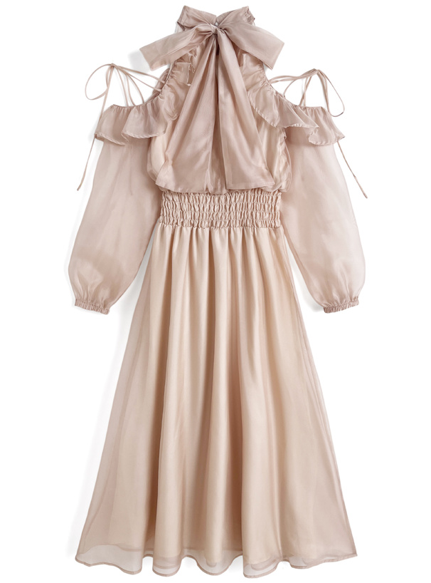 シアーショルダーオープンアメスリロングワンピース