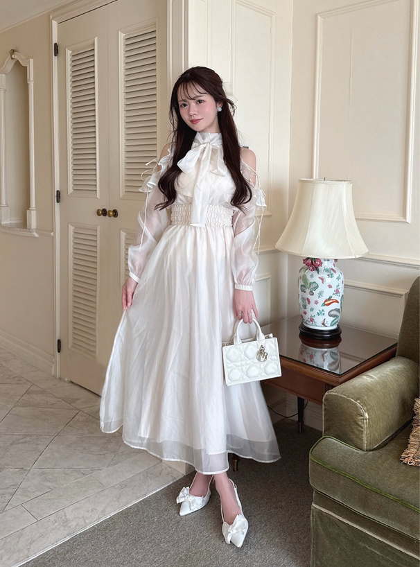 シアーショルダーオープンアメスリロングワンピース