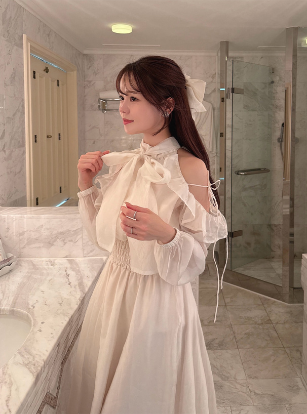 シアーショルダーオープンアメスリロングワンピース