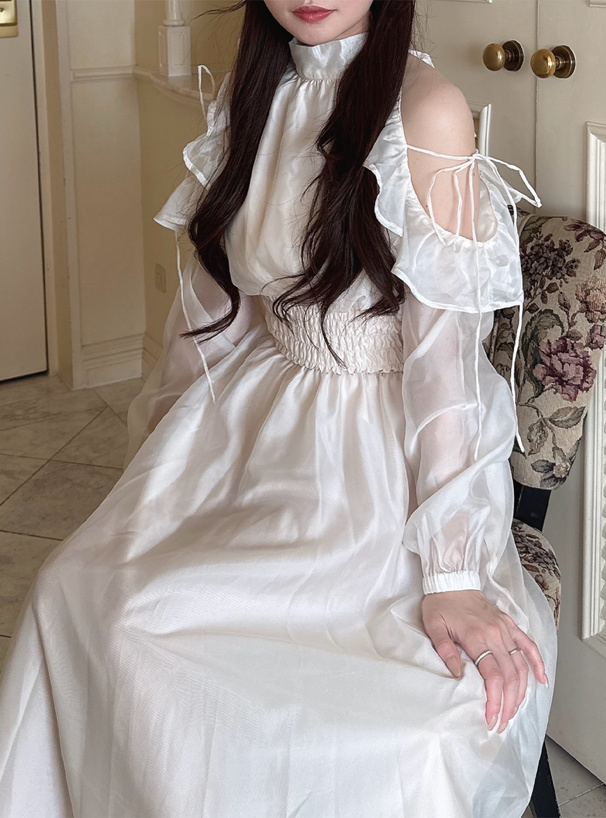 シアーショルダーオープンアメスリロングワンピース