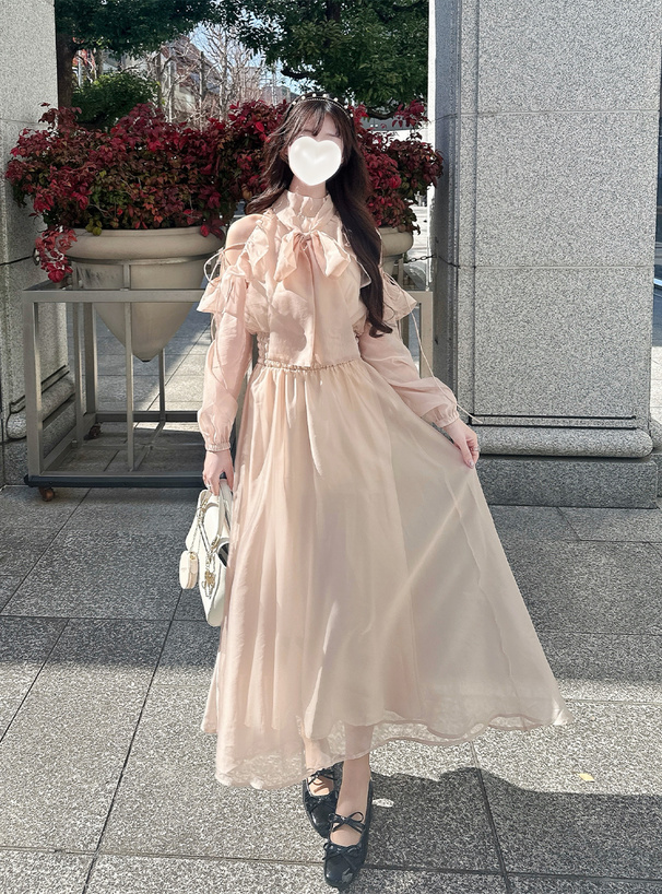 シアーショルダーオープンアメスリロングワンピース