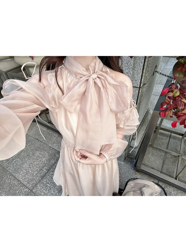 シアーショルダーオープンアメスリロングワンピース