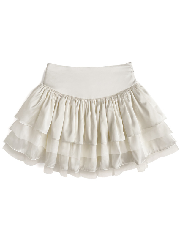 インパン裏地付きティアードフリルチュールミニスカート