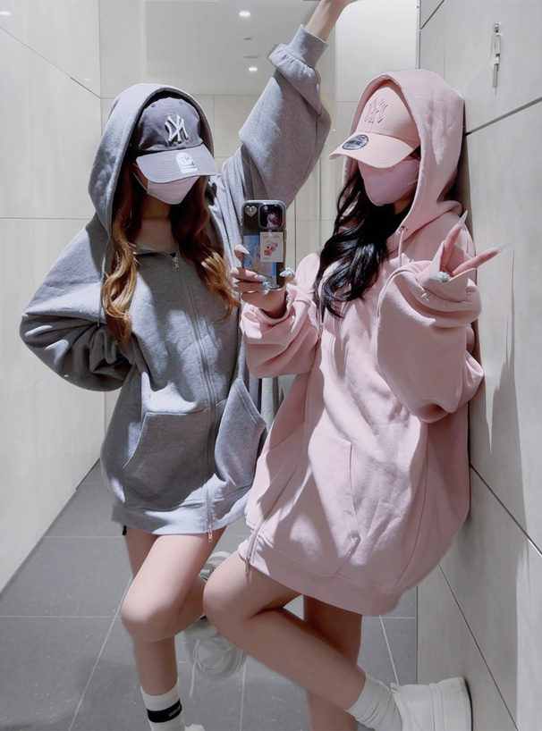 ロゴプリントダブルジップスウェットパーカー