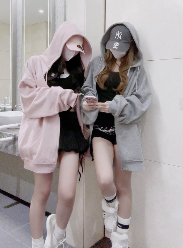 ロゴプリントダブルジップスウェットパーカー