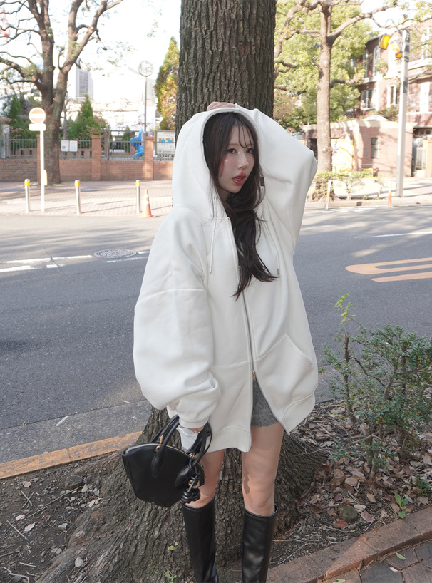 ロゴプリントダブルジップスウェットパーカー