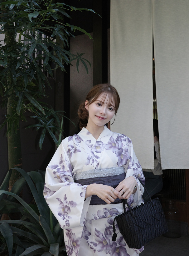 水彩椿柄浴衣セット