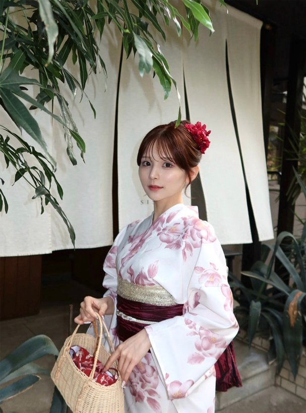 水彩椿柄浴衣セット