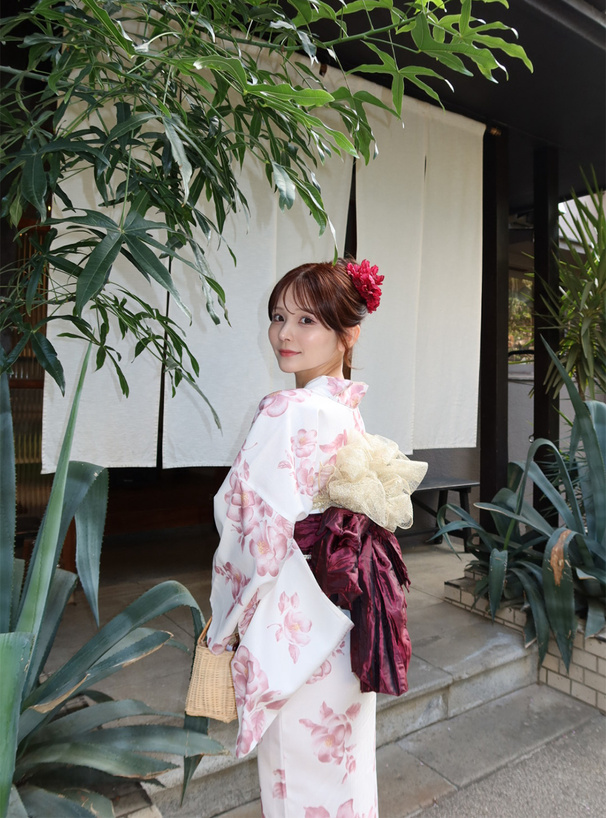 水彩椿柄浴衣セット