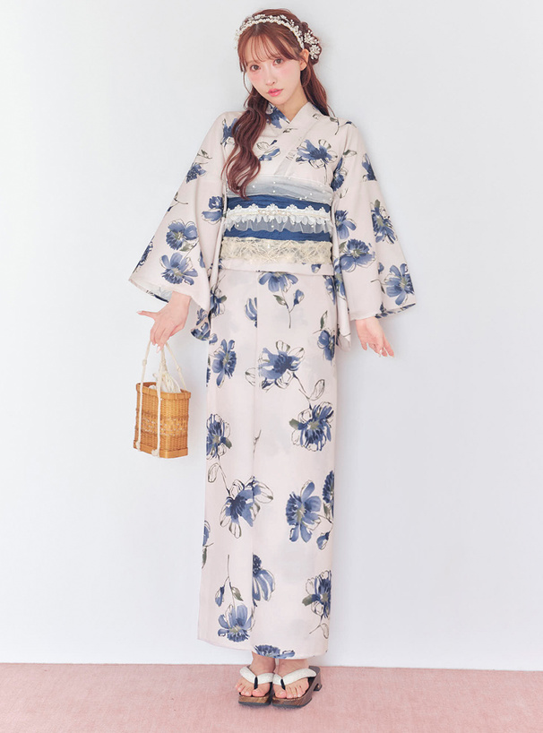 水彩花柄浴衣セット