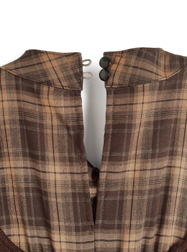 チェック柄ボウタイドッキングニットミニワンピース