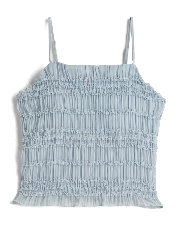 カップ付きフリルシャーリングキャミソール×ロングスカートセットアップ