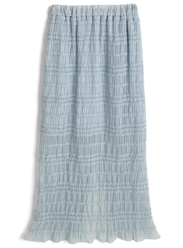 カップ付きフリルシャーリングキャミソール×ロングスカートセットアップ