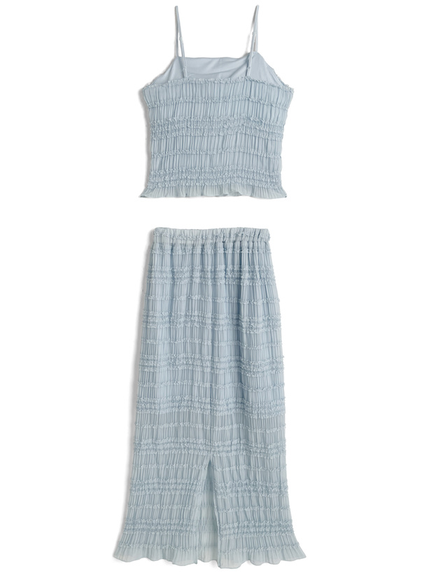 カップ付きフリルシャーリングキャミソール×ロングスカートセットアップ